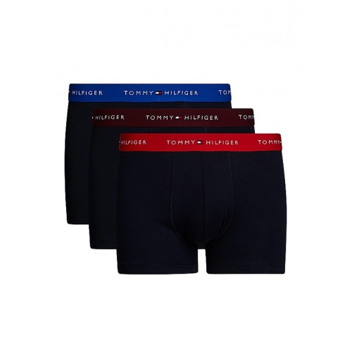 Tommy Hilfiger ανδρικά βαμβακερά boxers 3pack σε σκ. μπλε χρώμα με διαφορετικό χρώμα στο λάστιχο, άνετη γραμμή 95%cotton 5%elastane UM0UM02763 05K